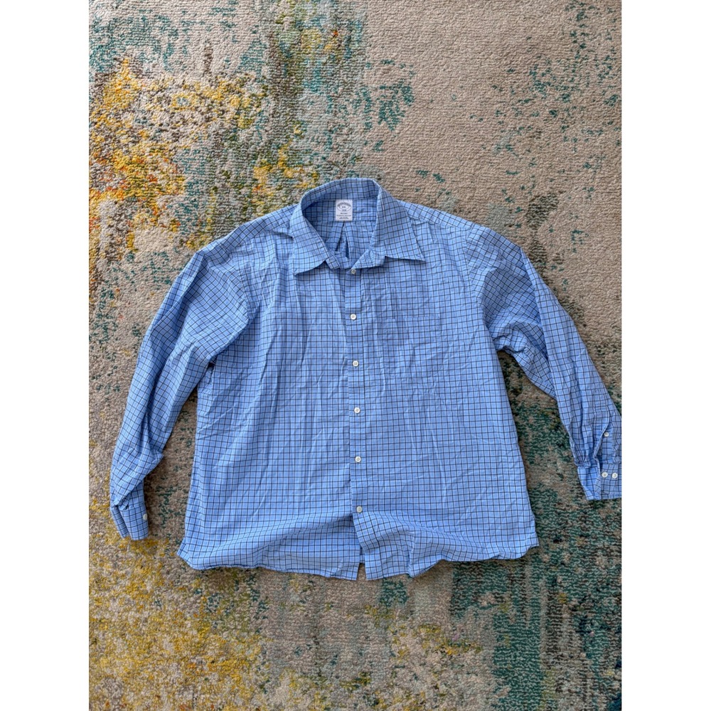 Brooks Brothers 1818 Regent Mens XXL Blue Check Cotton Long Sleeve Button Down